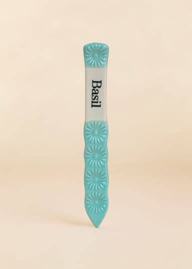 PLANT Plantmarkör i stengods - basilika - Turkos 1 - Indiska