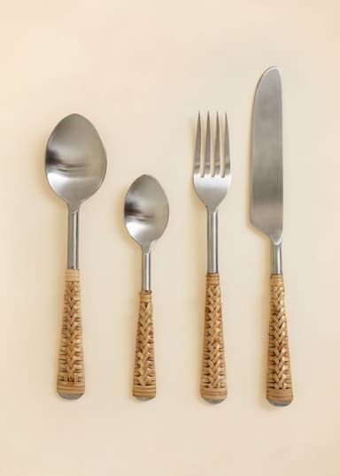 RATTAN Bestickset med rottingdetaljer - Silver 1 - Indiska