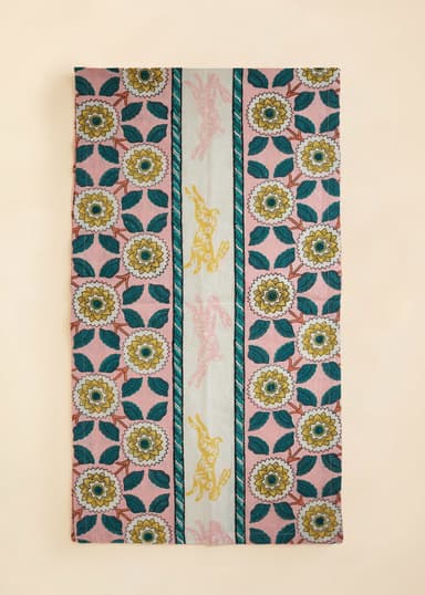 Viny Blokktrykket løper i bomull og lin - Gul 1 - Indiska