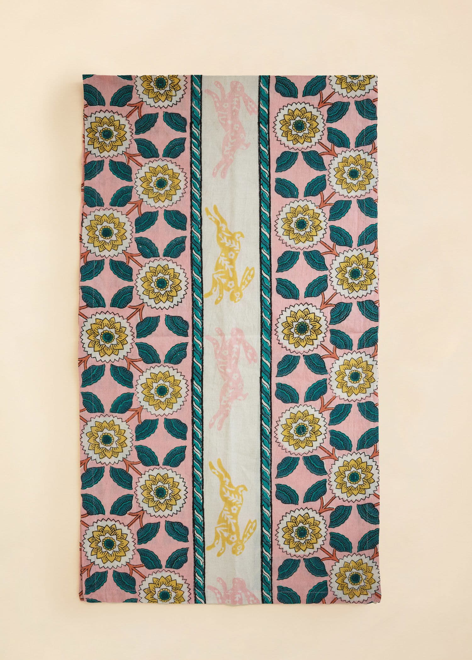 Viny Blokktrykket løper i bomull og lin - Gul 1 - Indiska