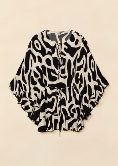 RUBY Mønstret bluse med rysjer - Beige 5 - Indiska