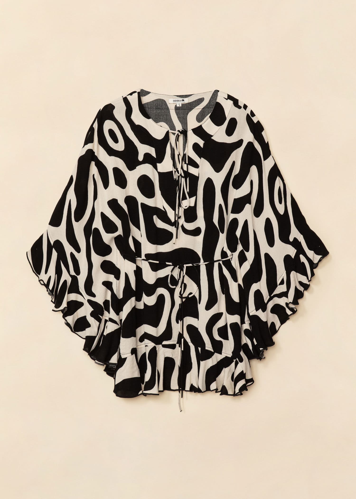 RUBY Mønstret bluse med rysjer - Beige 5 - Indiska