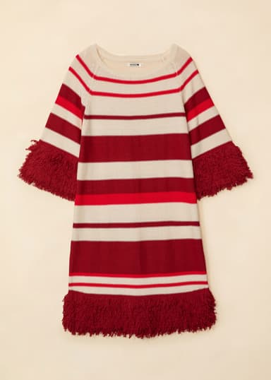 ALMA Strikket kjole med frynser - Rød 1 - Indiska