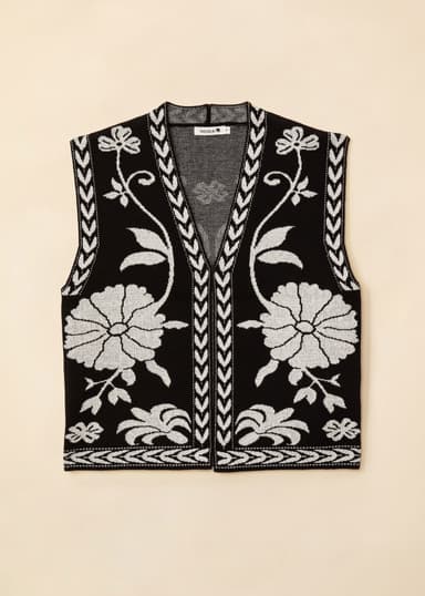 FLORA Jacquardstrikket vest - Svart 5 - Indiska