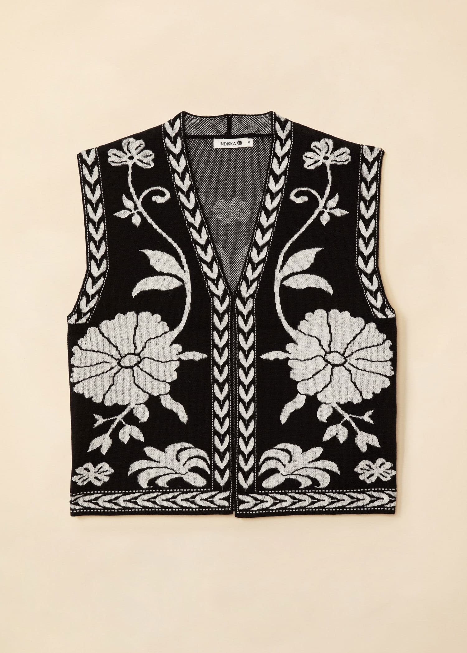 FLORA Jacquardstrikket vest - Svart 5 - Indiska