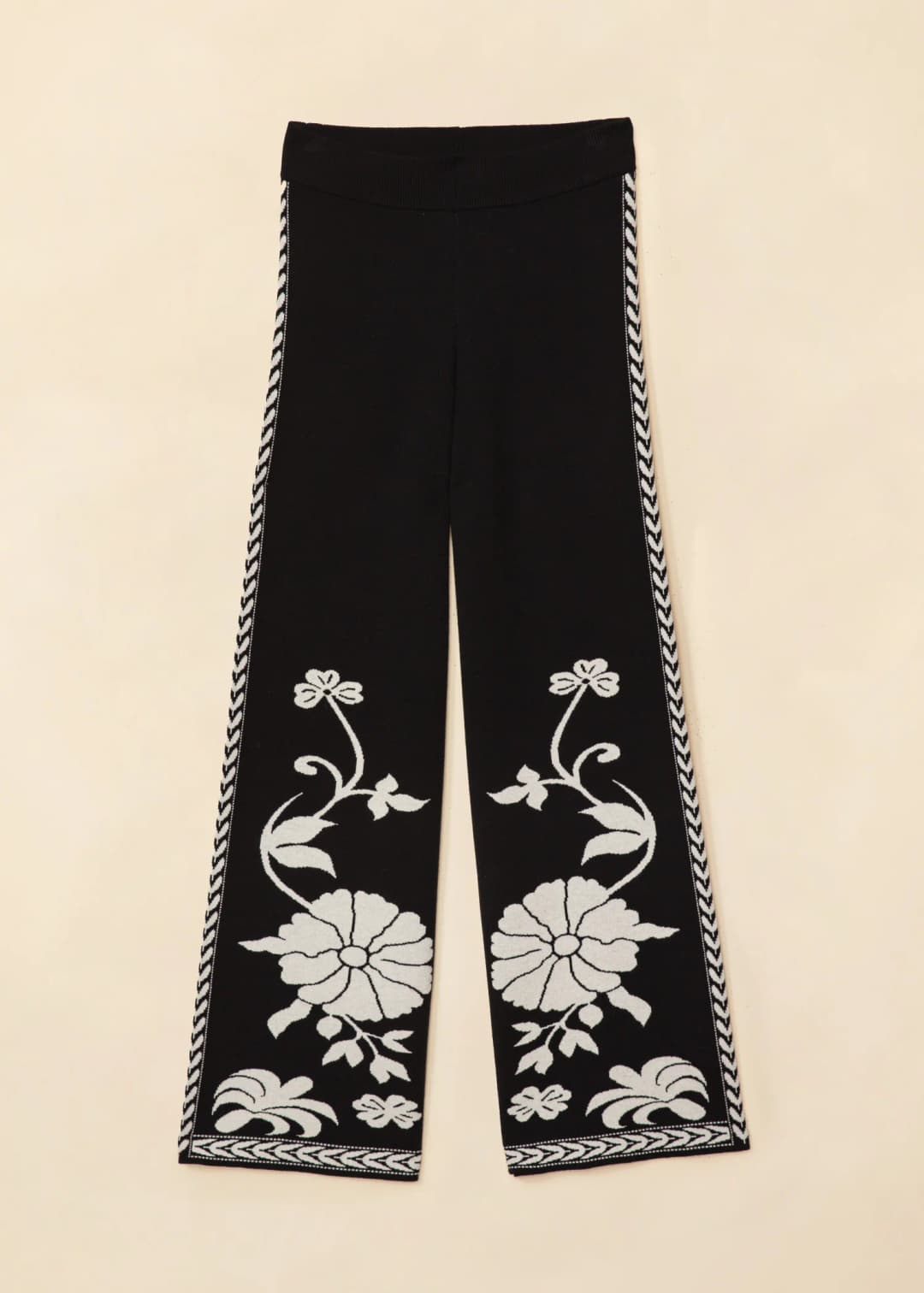 FLORA Jacquardstickade byxor -  1 - Indiska
