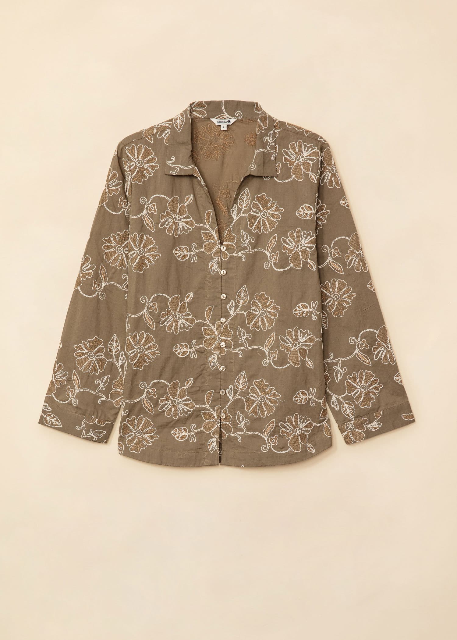 ATHINA Brodert skjorte - Grønn 5 - Indiska