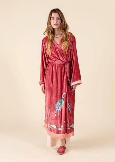 Velvet Lang mønstret kimono i velour - Rosa 3 - Indiska