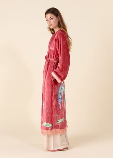 Velvet Lang mønstret kimono i velour - Rosa 4 - Indiska