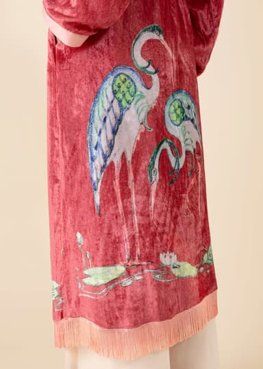 Velvet Lang mønstret kimono i velour - Rosa 8 - Indiska