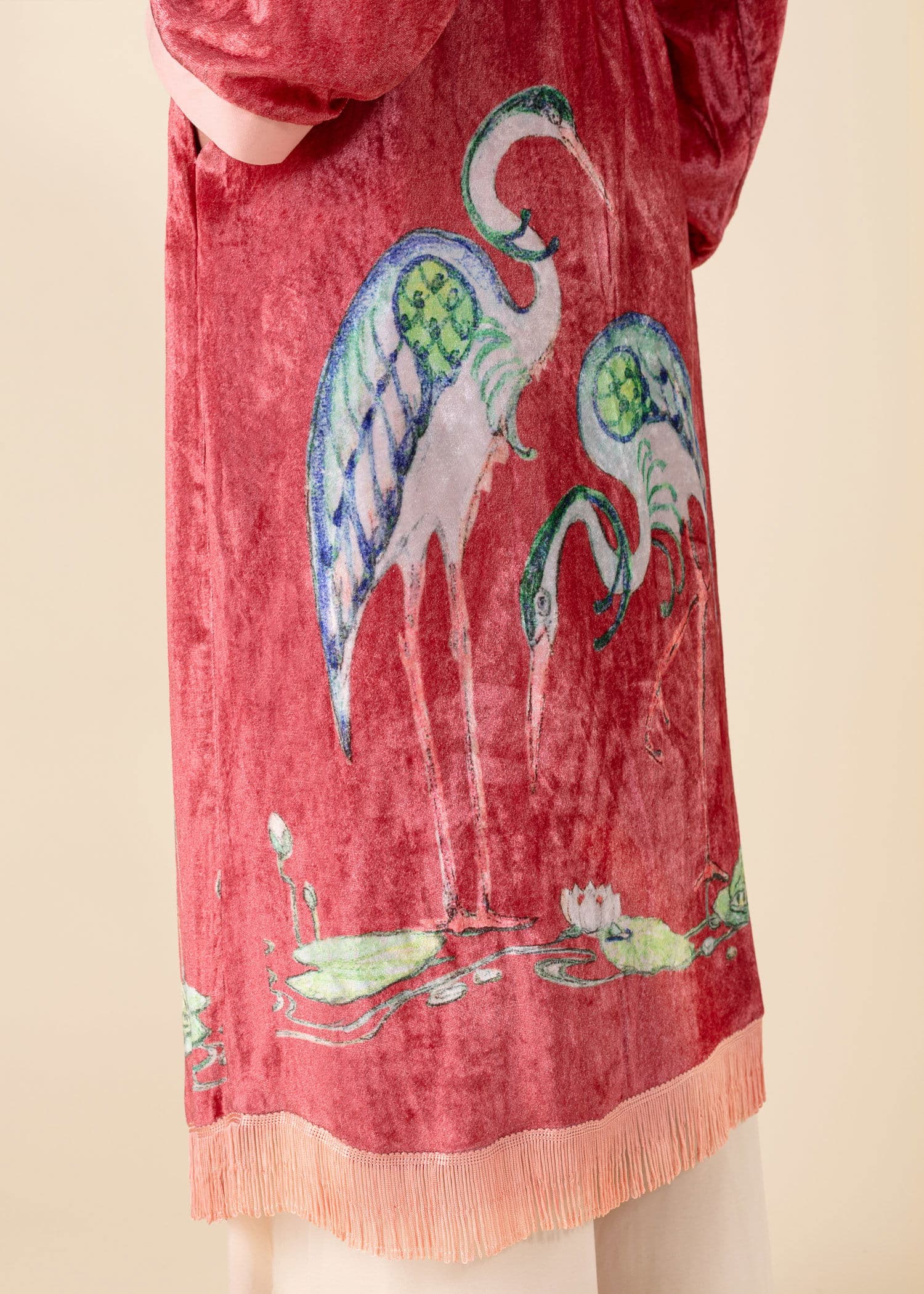 Velvet Lang mønstret kimono i velour - Rosa 8 - Indiska