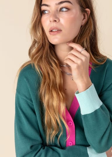 DEBBIE Flerfarget cardigan - Grønn 1 - Indiska