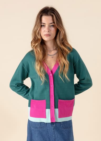 DEBBIE Flerfarget cardigan - Grønn 2 - Indiska