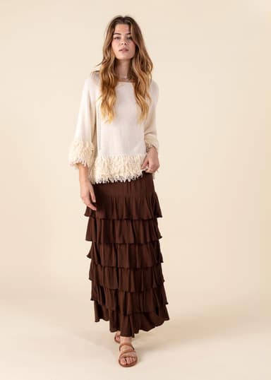 NEDA Brunt maxiskjørt med rysjer - Brun 2 - Indiska