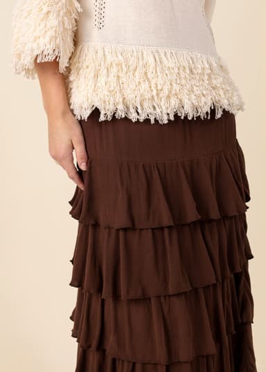 NEDA Brunt maxiskjørt med rysjer - Brun 4 - Indiska