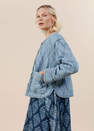 PADDY Käännettävä tikattu takki - Sininen 3 - Indiska