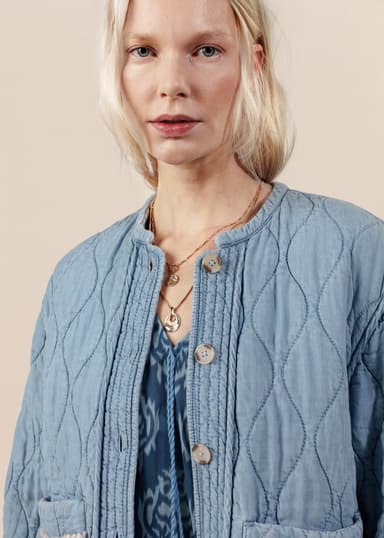 PADDY Käännettävä tikattu takki - Sininen 5 - Indiska