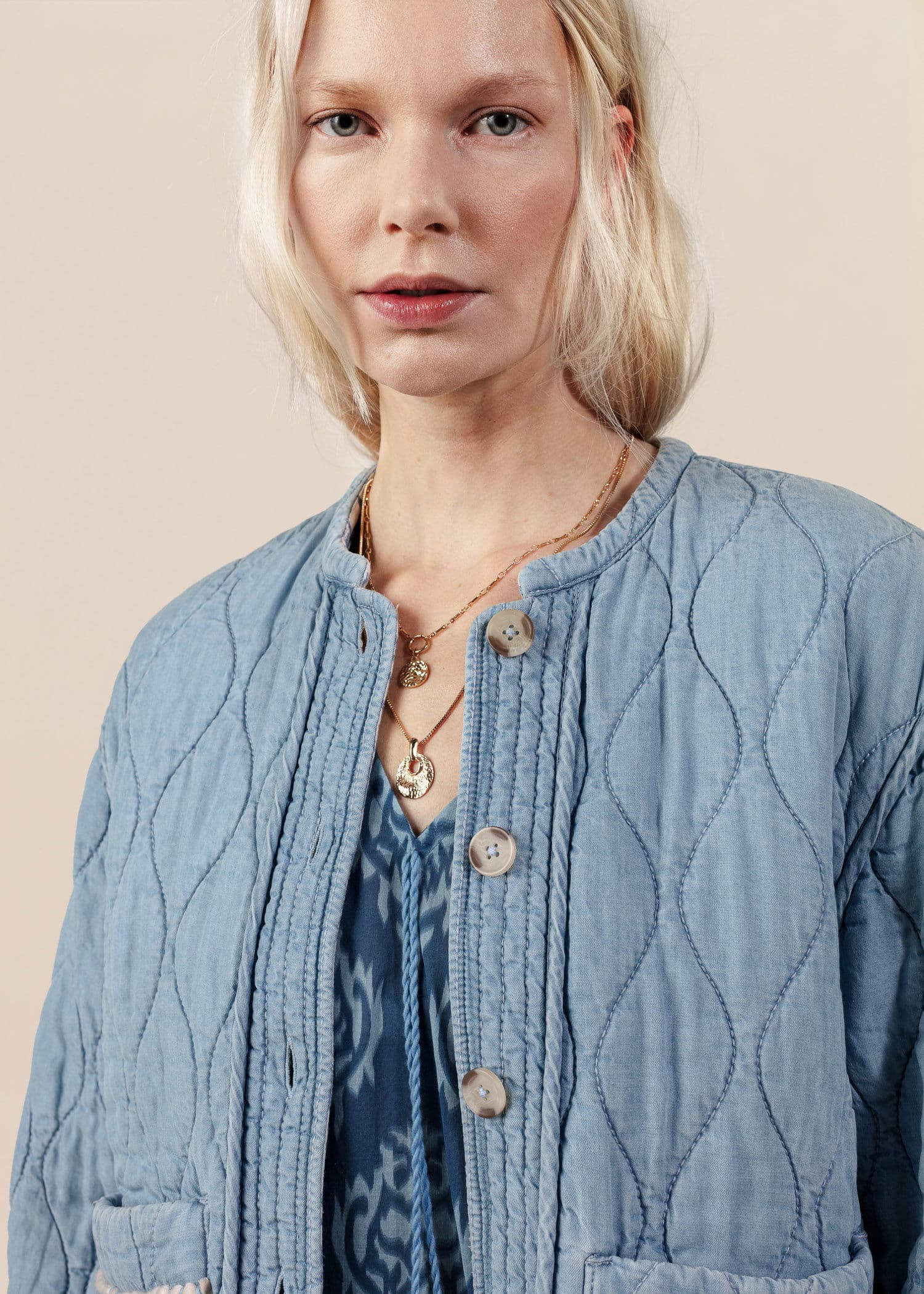 PADDY Käännettävä tikattu takki - Sininen 5 - Indiska