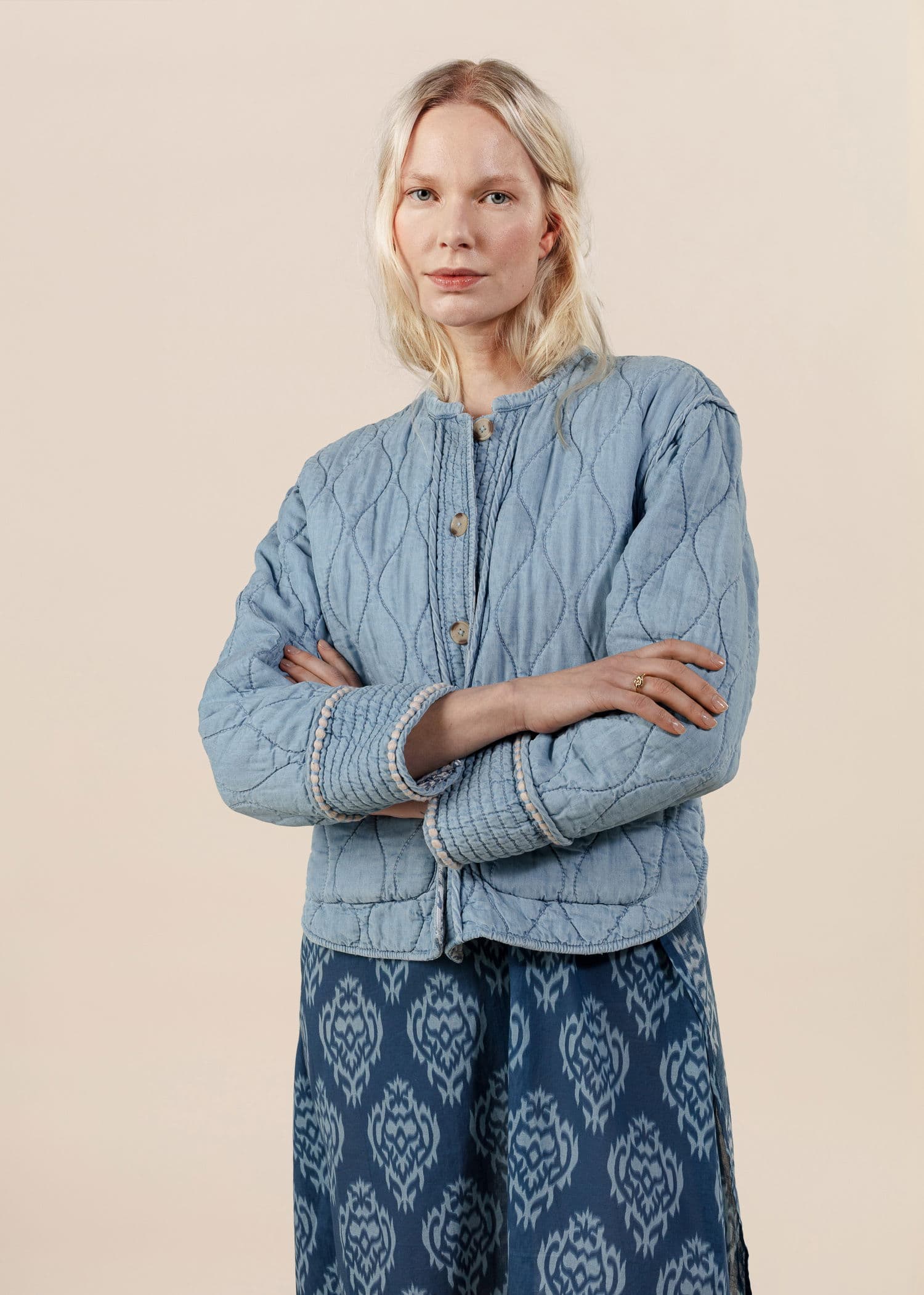 PADDY Käännettävä tikattu takki - Sininen 1 - Indiska