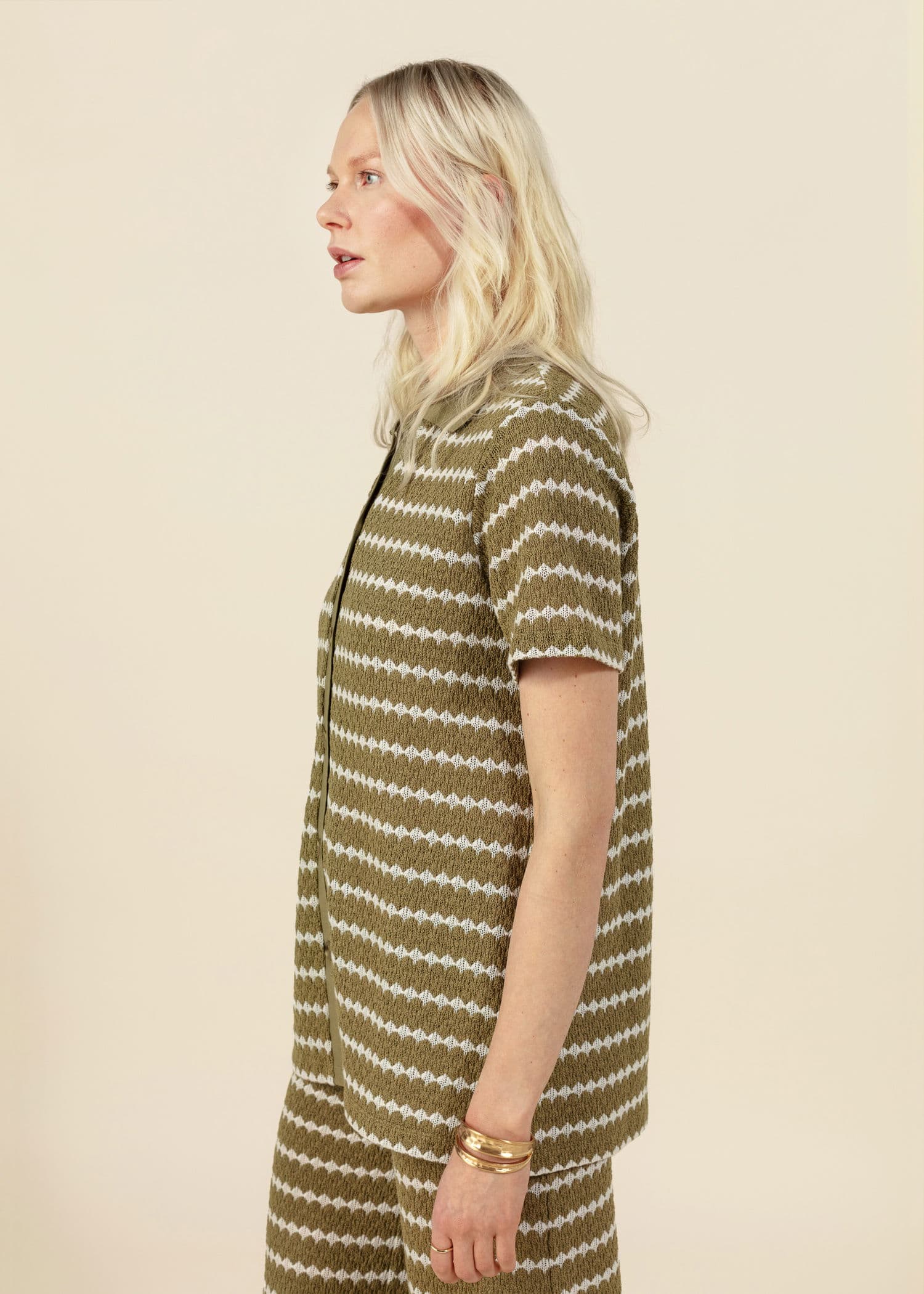 LYNN Strukturstrikket genser med krage - Grønn 2 - Indiska