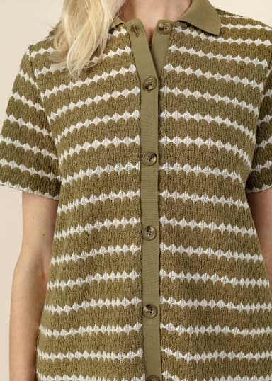 LYNN Strukturstrikket genser med krage - Grønn 4 - Indiska