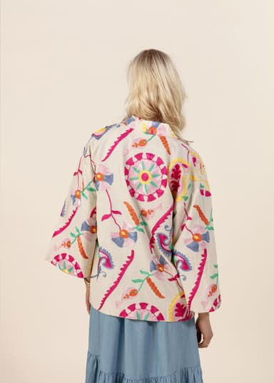 VIVI Mønstret, brodert kimono - Blå 3 - Indiska