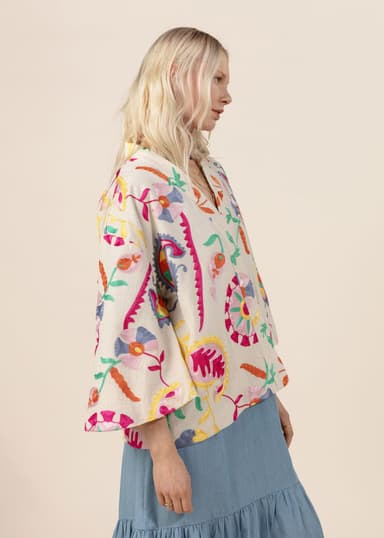 VIVI Mønstret, brodert kimono - Blå 5 - Indiska