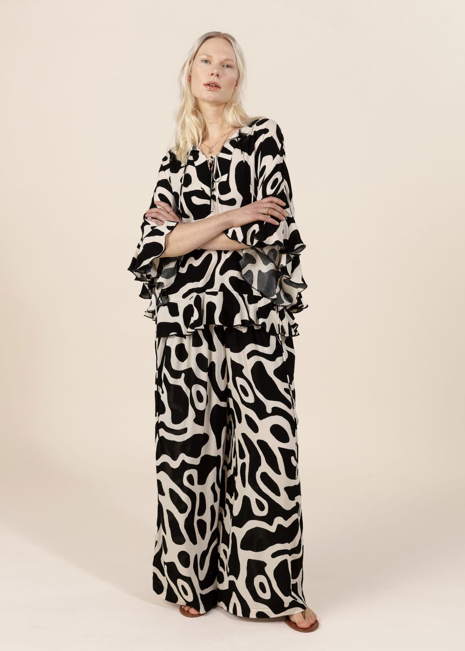 ELSIE Mønstret vid bukse - Beige 1 - Indiska