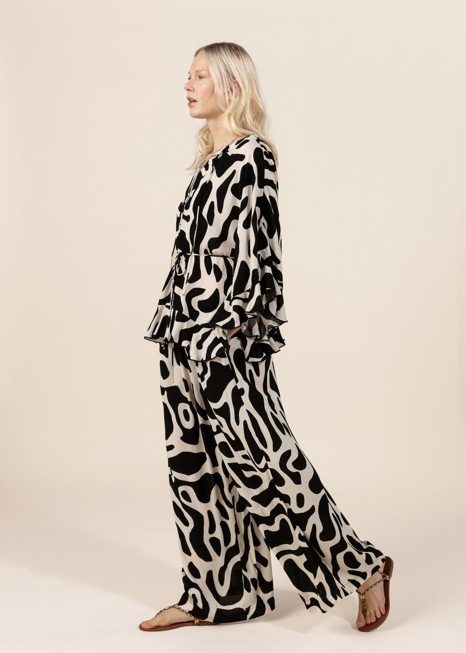 ELSIE Mønstret vid bukse - Beige 2 - Indiska