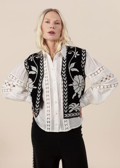 FLORA Jacquardstrikket vest - Svart 4 - Indiska