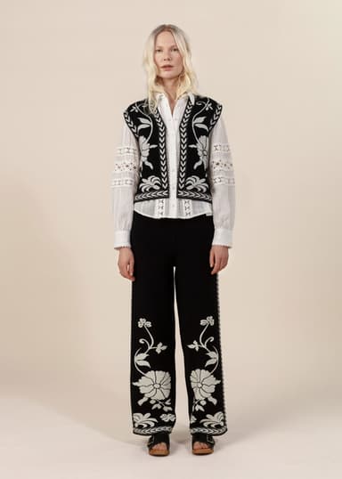 FLORA Jacquardstrikkede bukser - Svart 2 - Indiska