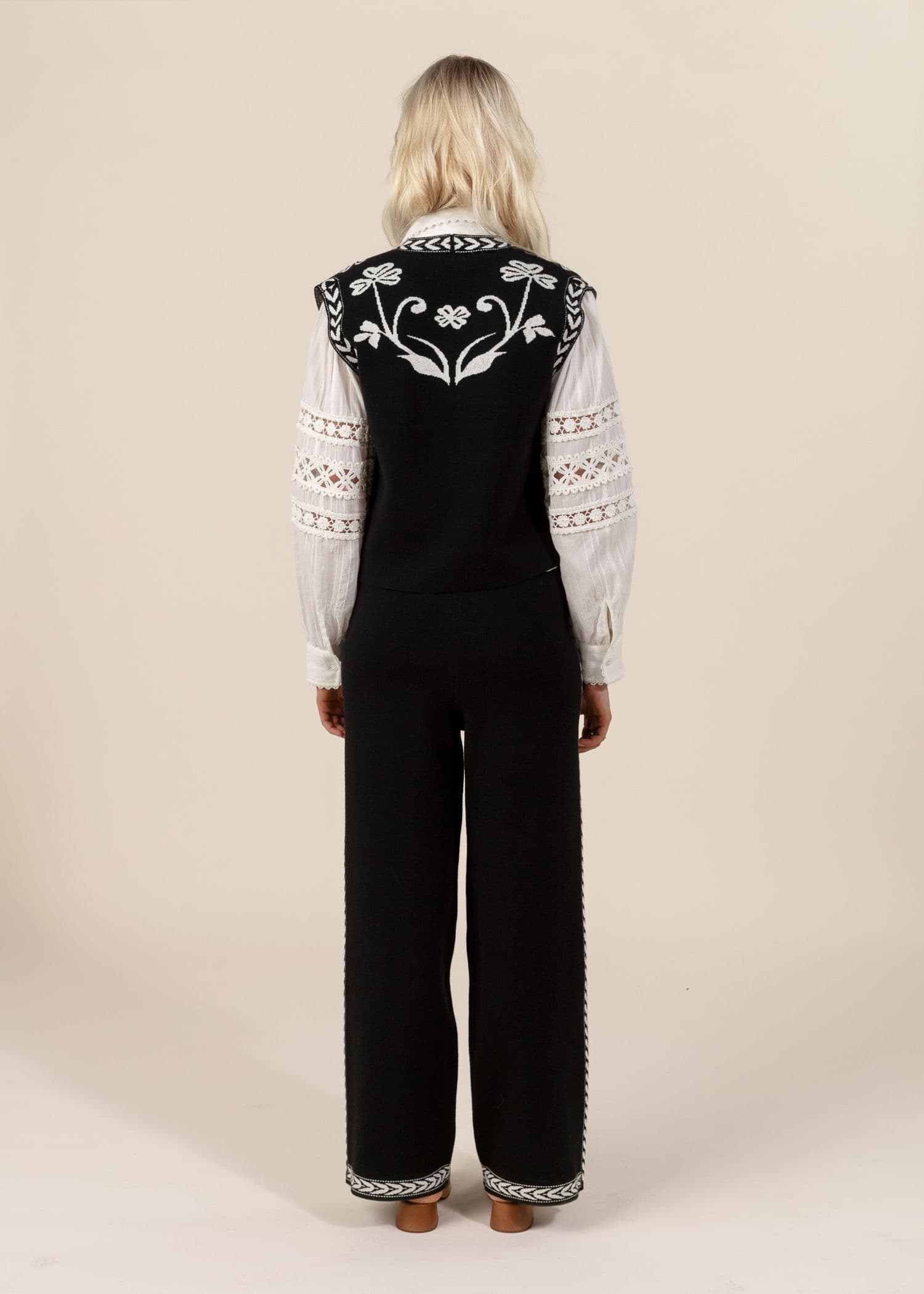 FLORA Jacquardstrikkede bukser - Svart 4 - Indiska