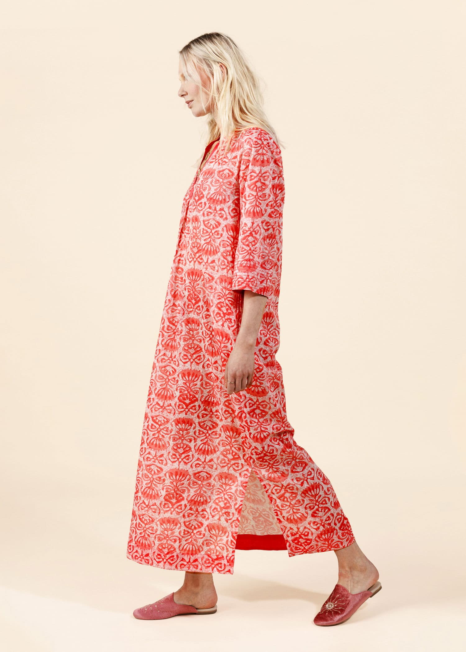 Printed Mønstret kaftankjole - Rosa 4 - Indiska