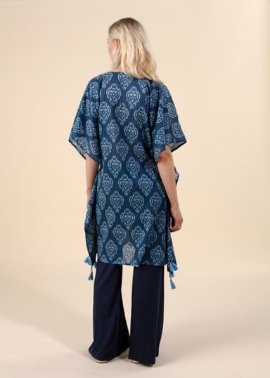 Printed Mønstret kaftan med dusker - Blå 3 - Indiska