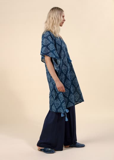 Printed Mønstret kaftan med dusker - Blå 4 - Indiska