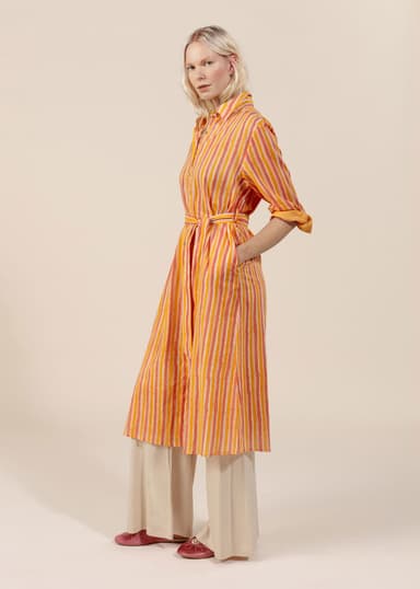 Striped Stripete skjortekjole med knyting - Multi 3 - Indiska