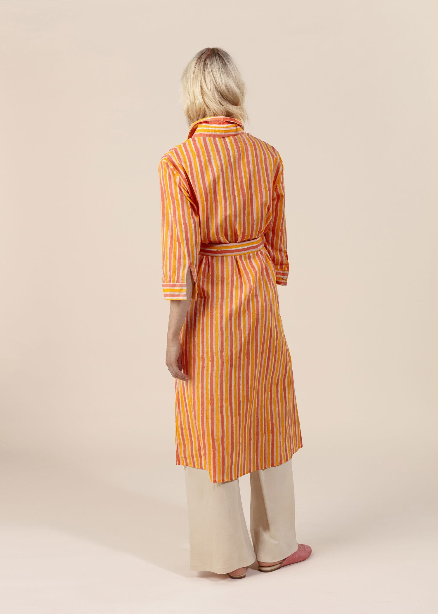 Striped Stripete skjortekjole med knyting - Multi 4 - Indiska