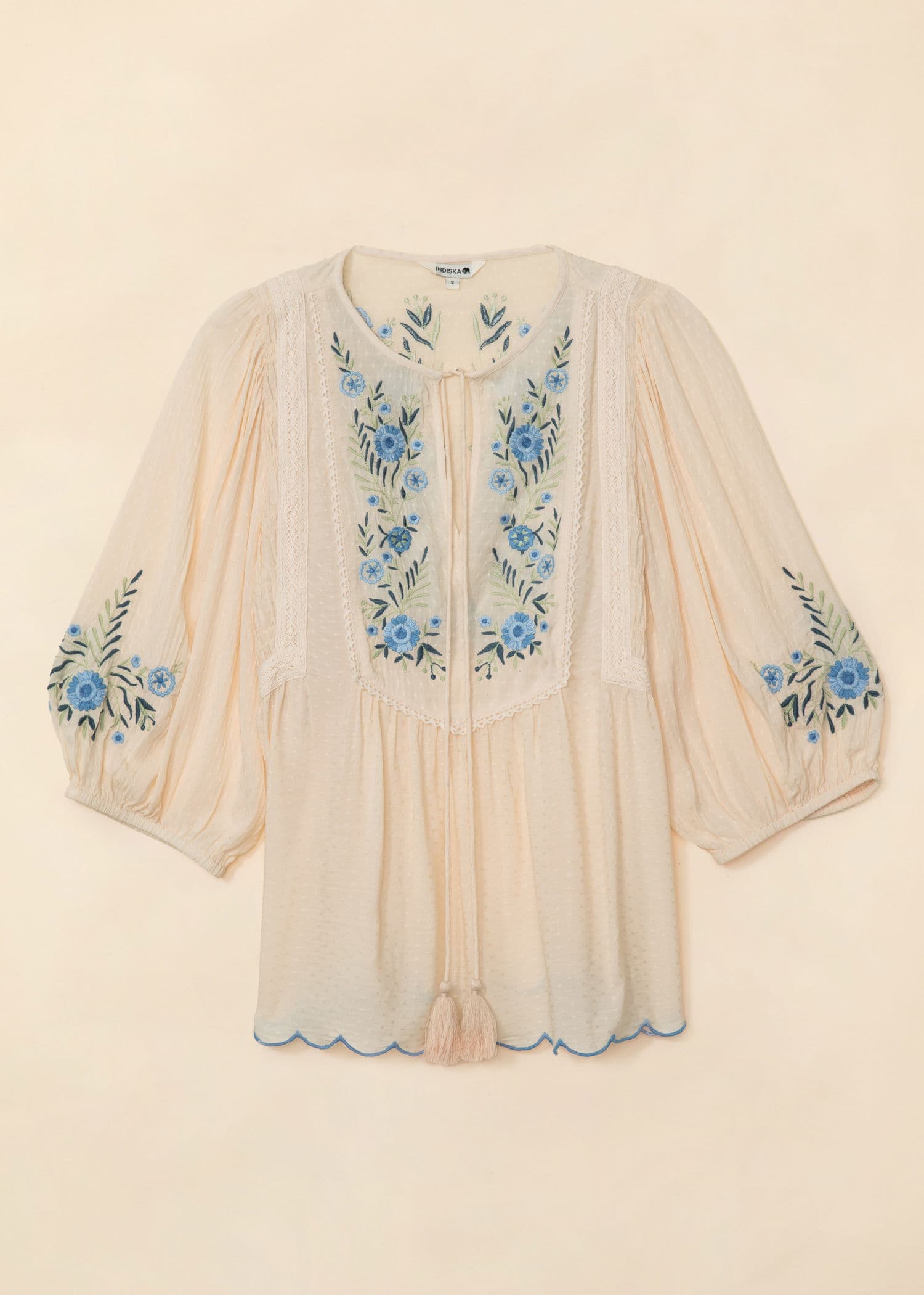JULIETTE Brodert bluse - Blå 5 - Indiska