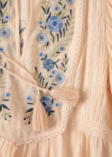 JULIETTE Brodert bluse - Blå 6 - Indiska