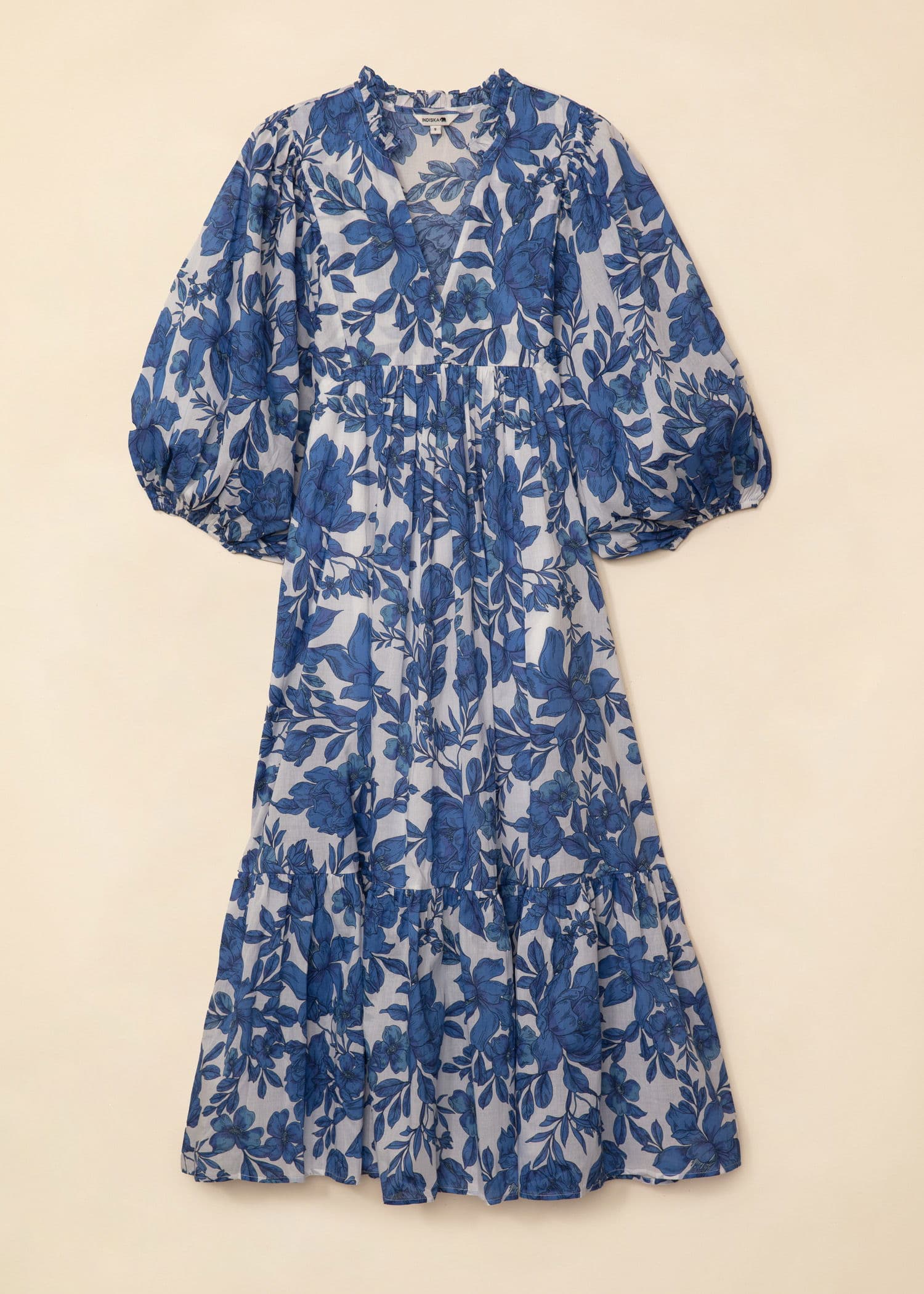 CORNELIA Mønstret kjole i bomull - Blå 5 - Indiska