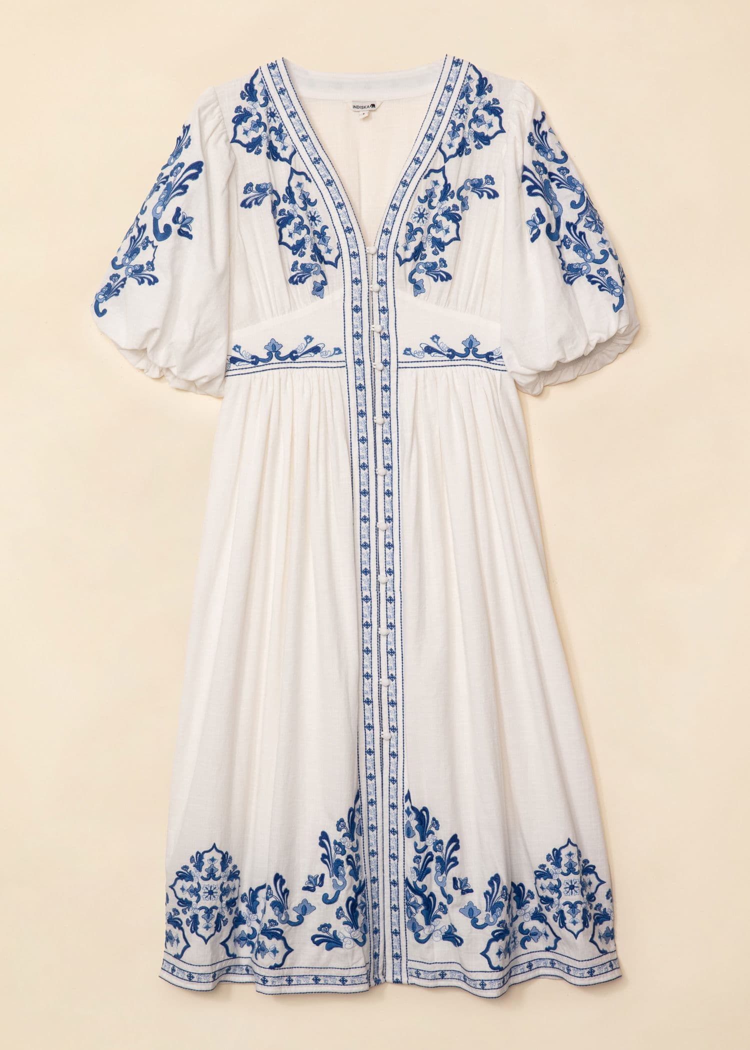 RIANNA Brodert puffermet kjole - Blå 6 - Indiska