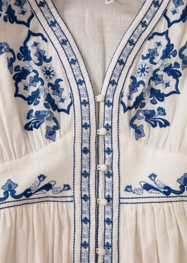 RIANNA Brodert puffermet kjole - Blå 7 - Indiska