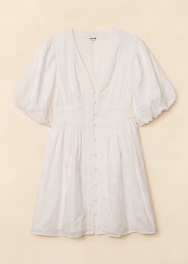 RIANNA Brodert puffermet kjole - Hvit 6 - Indiska