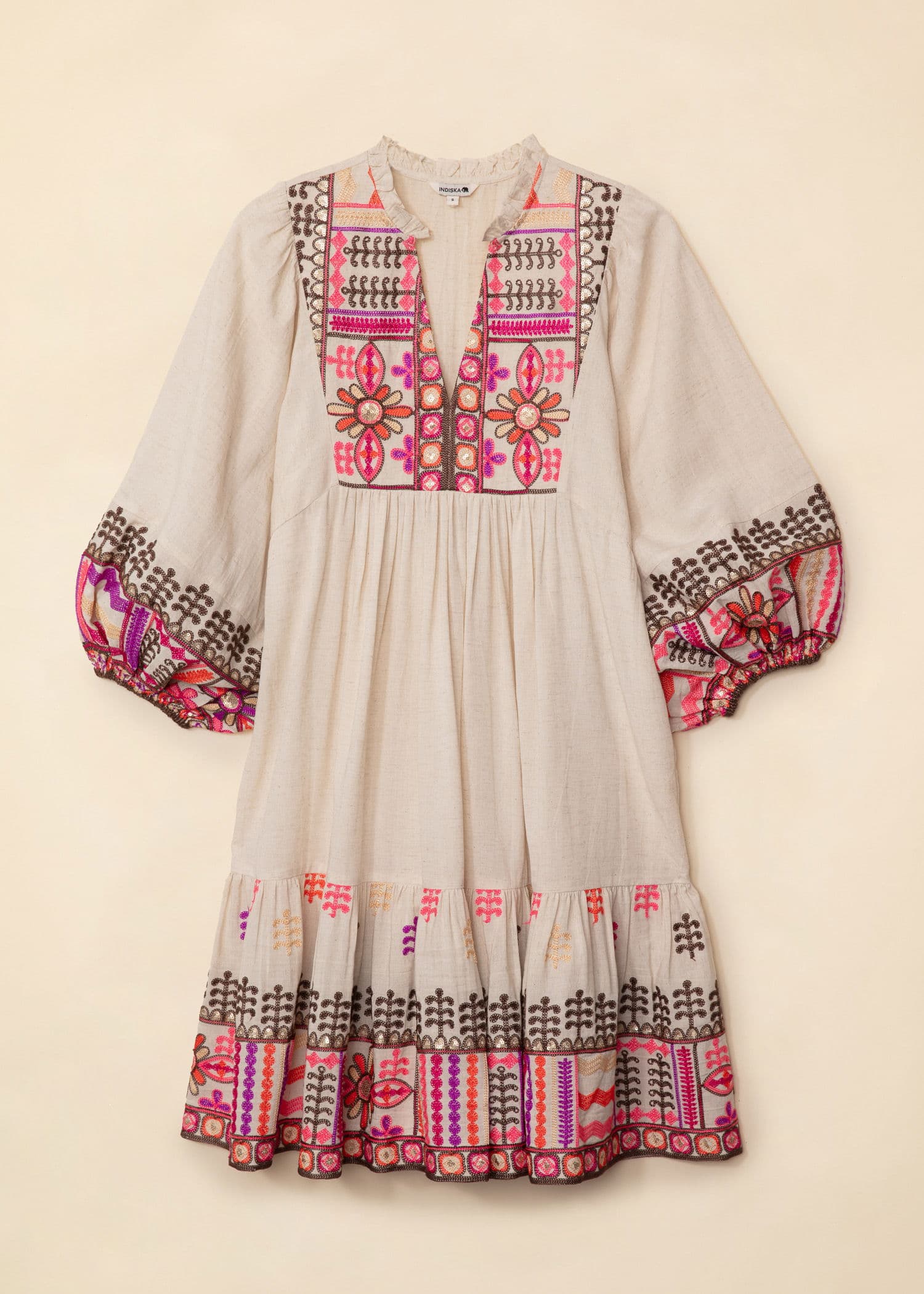 CELINE Kort brodert kjole - Rosa 5 - Indiska