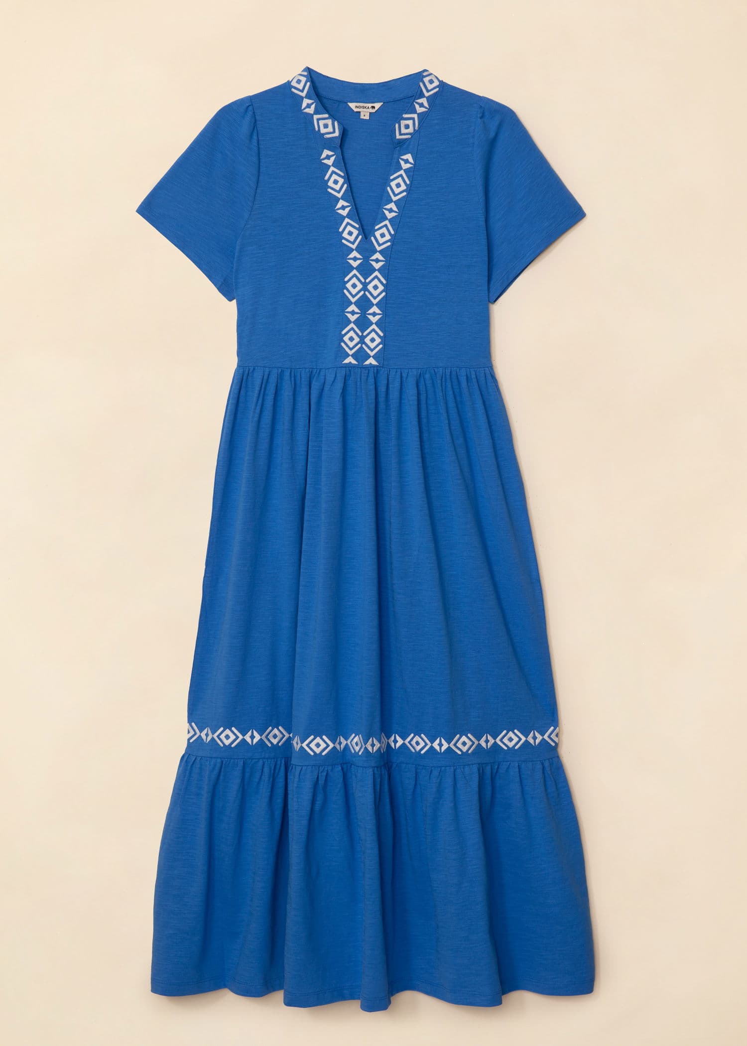 SILVIA Jerseykjole med broderi - Blå 5 - Indiska