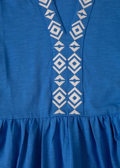 SILVIA Jerseykjole med broderi - Blå 6 - Indiska