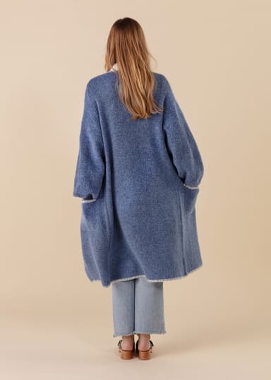 VANESSA Lang cardigan med dekorative sømmer - Blå 4 - Indiska