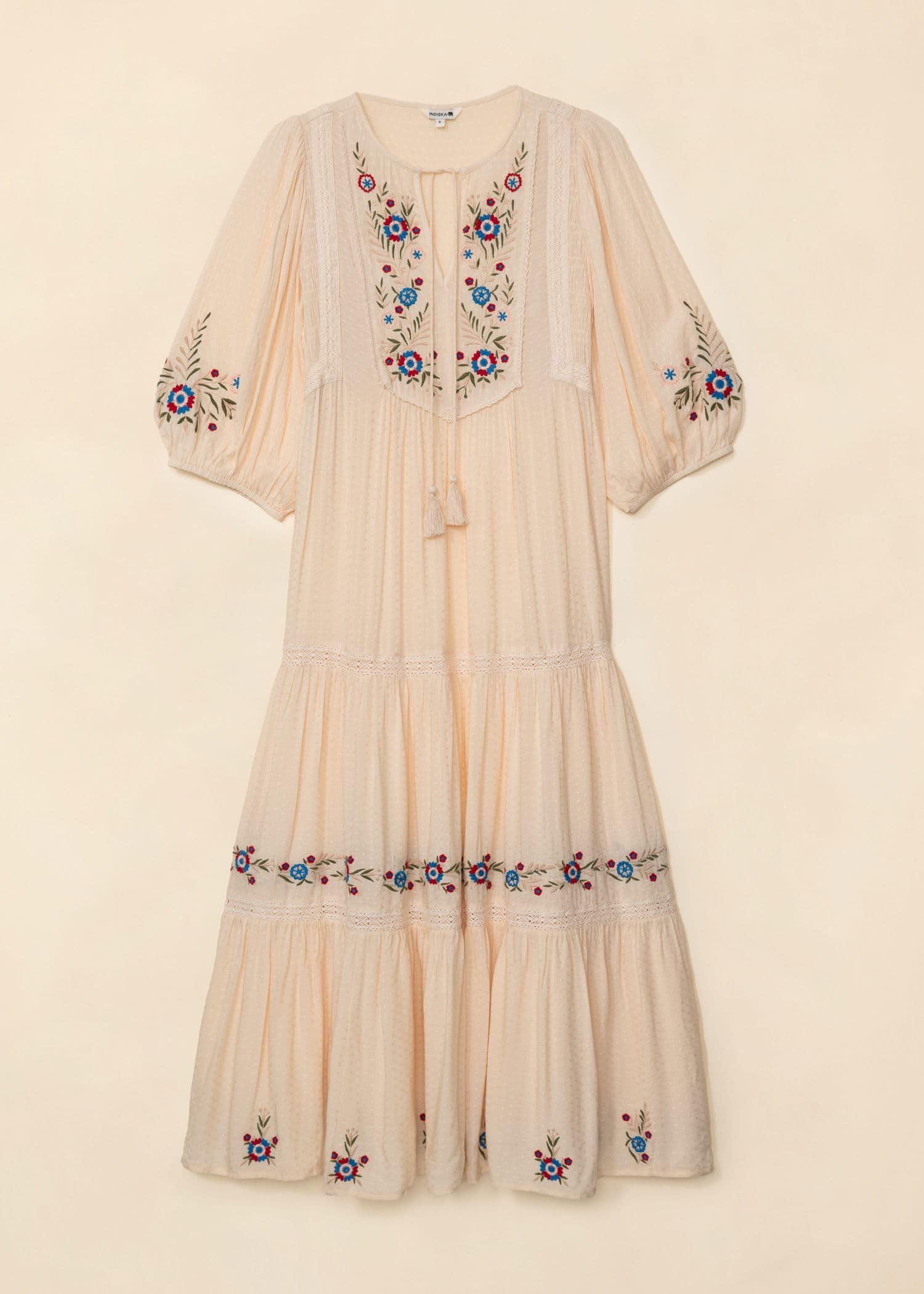 JULIETTE Brodert lang kjole - Hvit 4 - Indiska