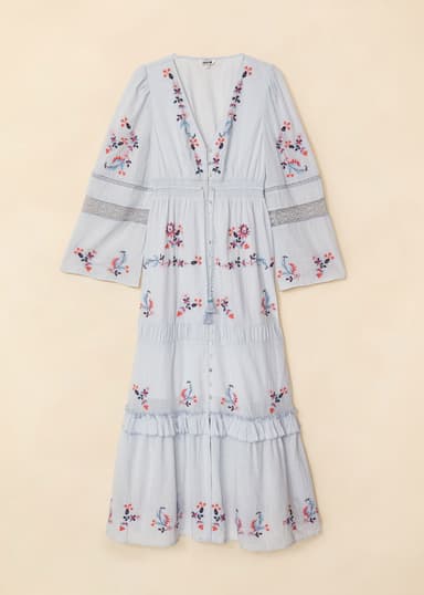 MELODIE Brodert kjole med blondedetaljer - Blå 5 - Indiska