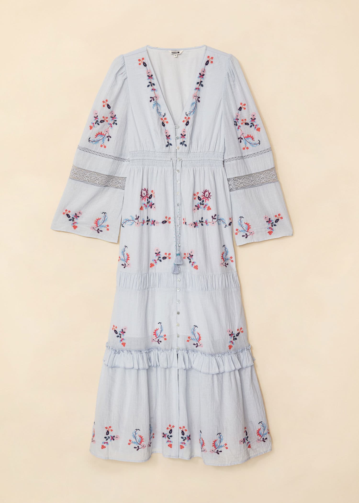 MELODIE Brodert kjole med blondedetaljer - Blå 5 - Indiska